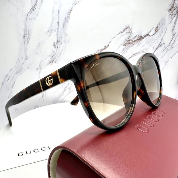 New GUCCI Sunglasses 56mm Brown Tortoise Round Gold Metal Interlocking GG Logo main image 3